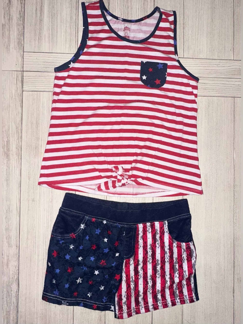 Way to Celebrate Patriotic Short Set - Red Blue & White Striped Tank & Shorts